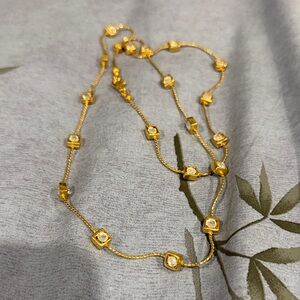 Gold Crystal Station Long Necklace - Women's Jewelry